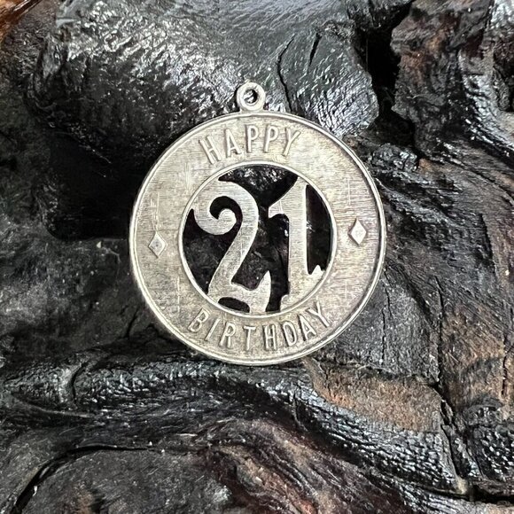 Vintage Sterling Silver Charm Happy Birthday 21st Milestone Coming of Age - Picture 1 of 5